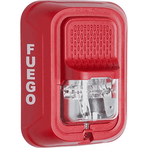 System Sensor SRL-SP L-Series indoor wall-mount strobe, red, FUEGO marking, clear lens - view 2