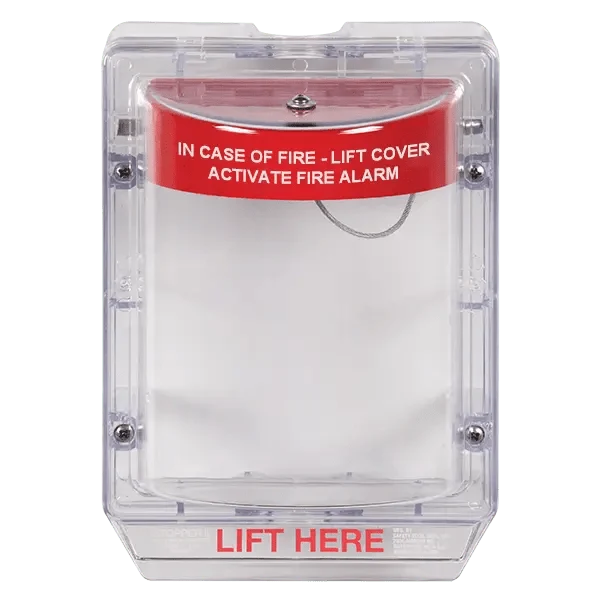 STI STI-1230 Stopper II clear polycarbonate pull station cover with spacer and fire label, no horn - view 2